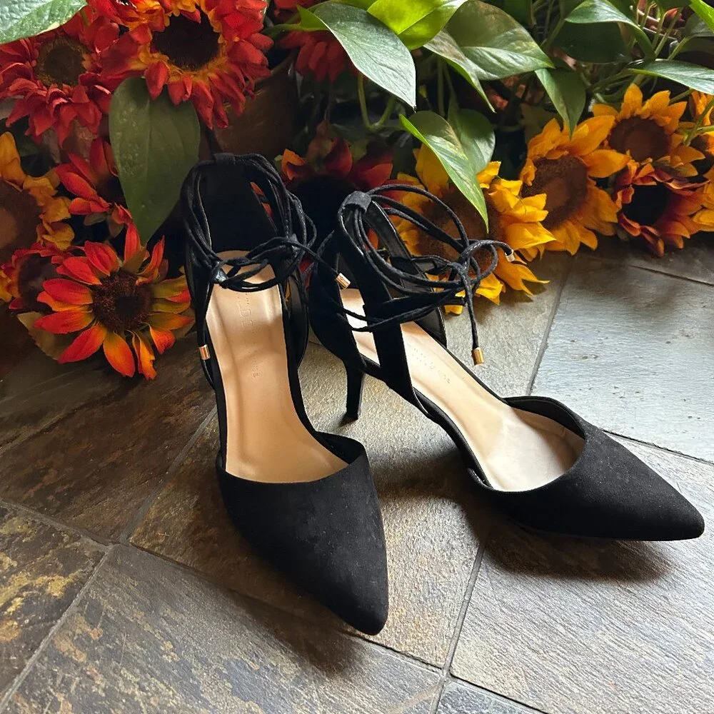 Wild Diva Lounge “Marie” Black Suede Strappy Evening Stiletto Pump